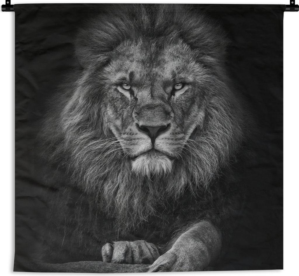 MuchoWow Wandteppich Wandbehang Löwe - Tiere - Schwarz - Weiß 150x150 cm Tapisserie Dekoration Wandtuch - Wohnaccessoires - Modernes