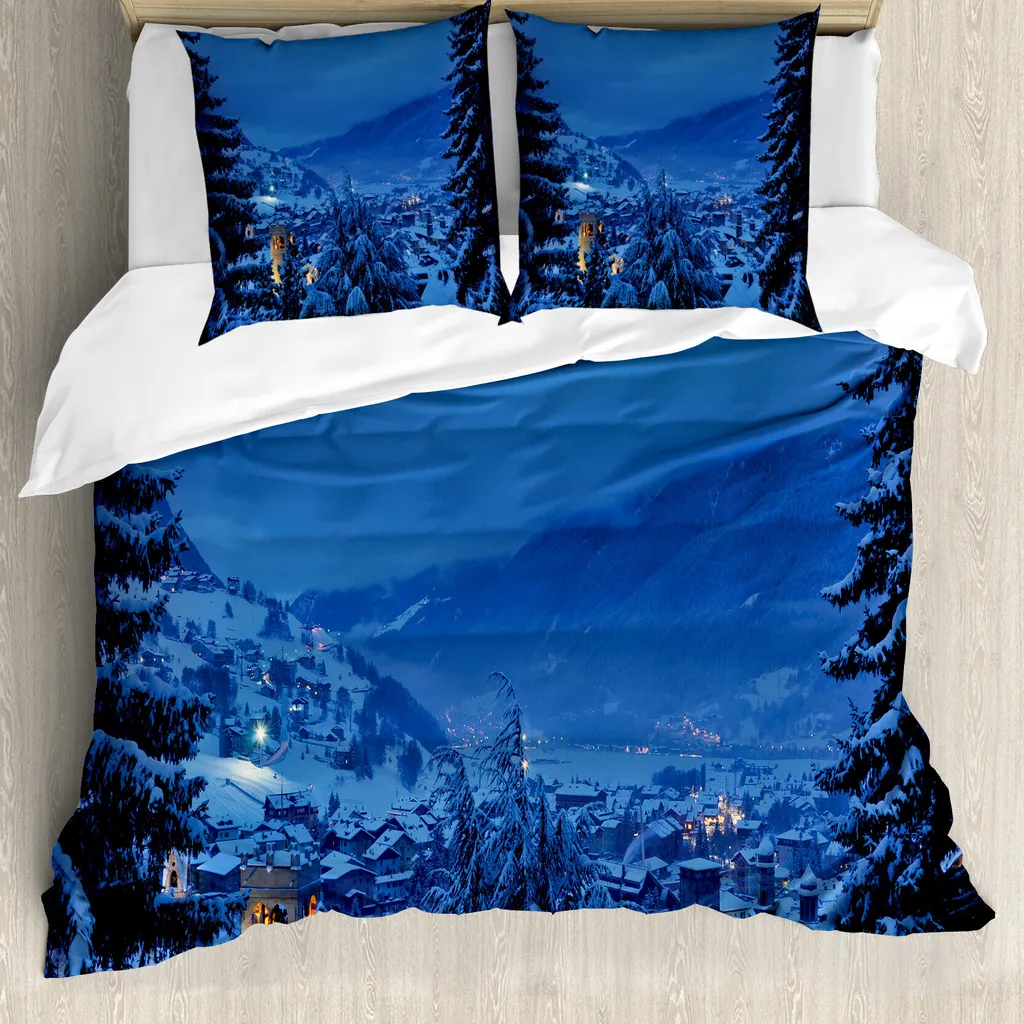 Set Copripiumino Matrimoniale ABAKUHAUS Bosco Invernale Blu Antiacaro