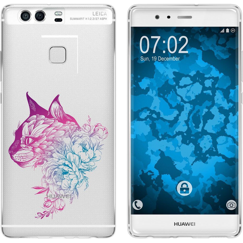 PhoneNatic Case kompatibel mit Huawei P9 Silikon-Hülle Floral Katze M2-6