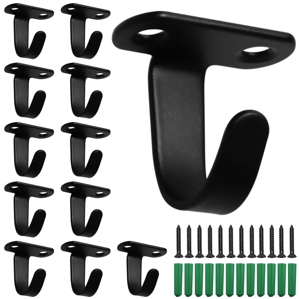 Crochets muraux noirs et crochets de plafond en inox, lot de 12