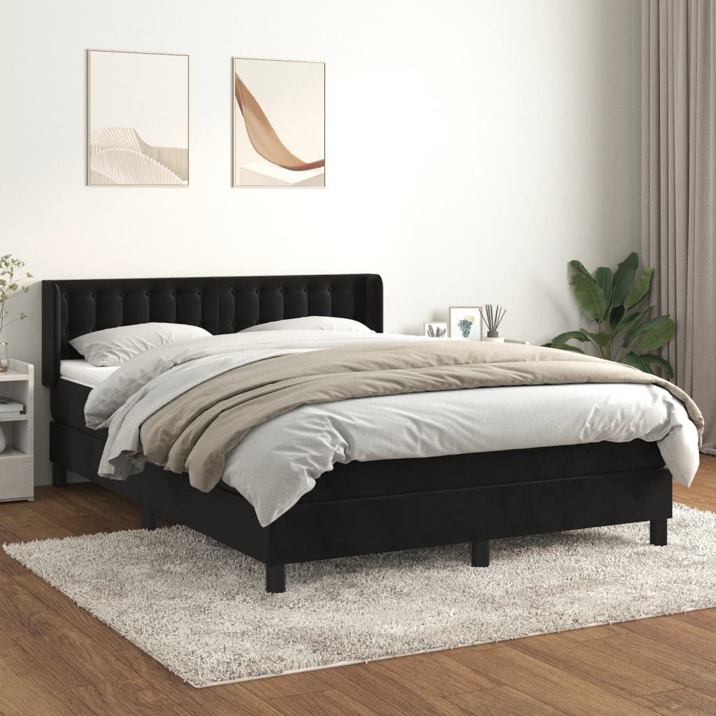Möbel Boxspringbett mit Matratze Schwarz 140x190 cm Samt - Klassische Betten 3131197