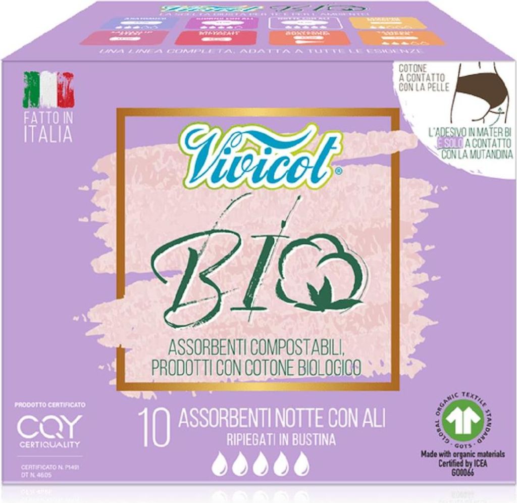 PODPASKI HIGIENICZNE ZE SKRZYDEŁKAMI NA NOC ECO 10 szt. - VIVICOT