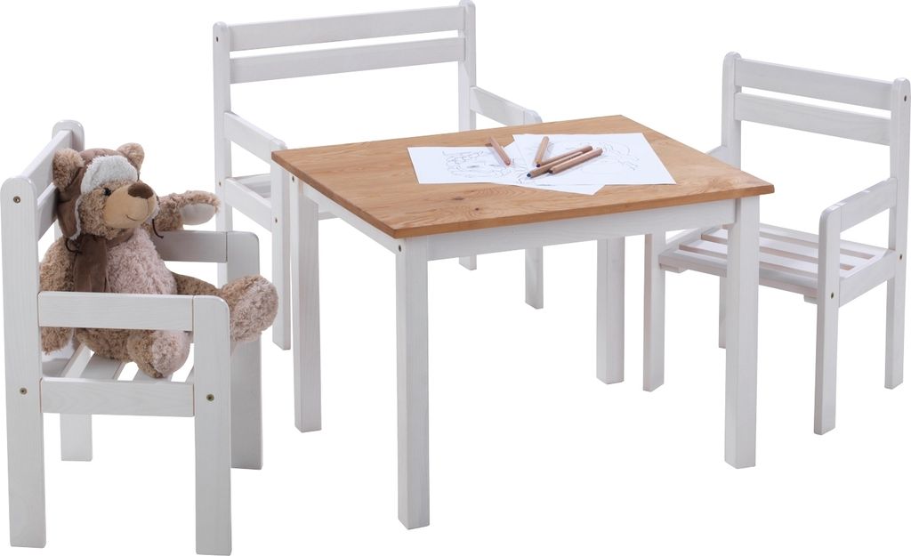 Kindersitzgruppe - Weiß - Braun - Kiefernholz massiv - Produktbild 