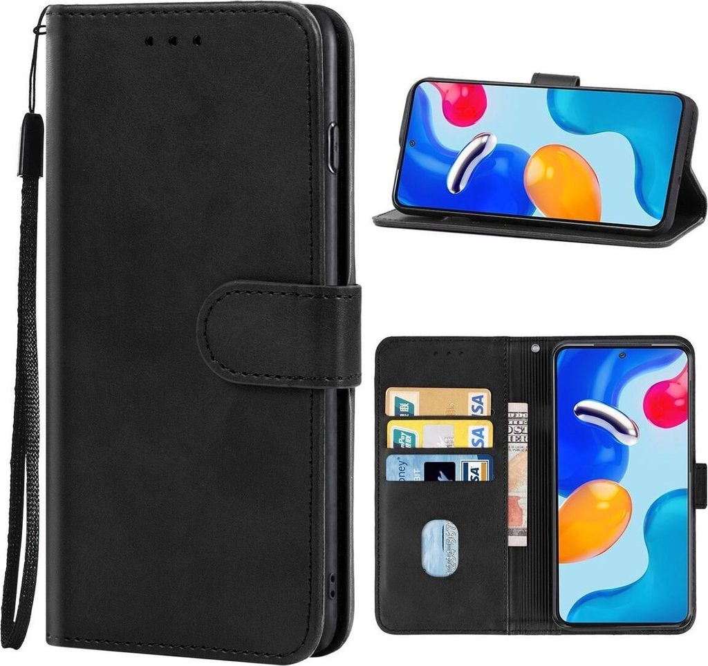 König Design Hülle kompatibel mit Xiaomi Redmi Note 11S Kunstleder Handyhülle - Handy Case Schwarz