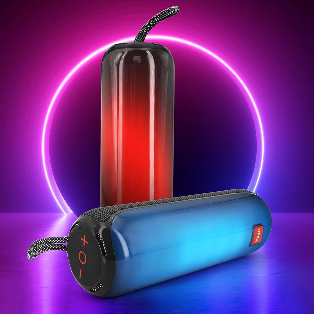 Ykall Bluetooth Lautsprecher mit Licht, Tragbare 20W Musikbox mit 360° HD Stereo Sound, 24 Stunden Spielzeit, IPX5 Wasserdicht, FM Radio, AUX