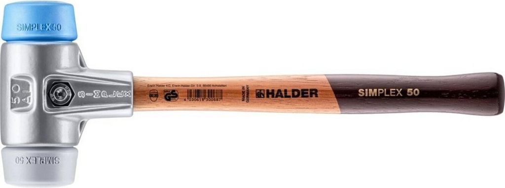 HALDER SIMPLEX Schonhammer Ø 50 mm TPE-soft blau / TPE-mid grau mit Aluminiumgehäuse