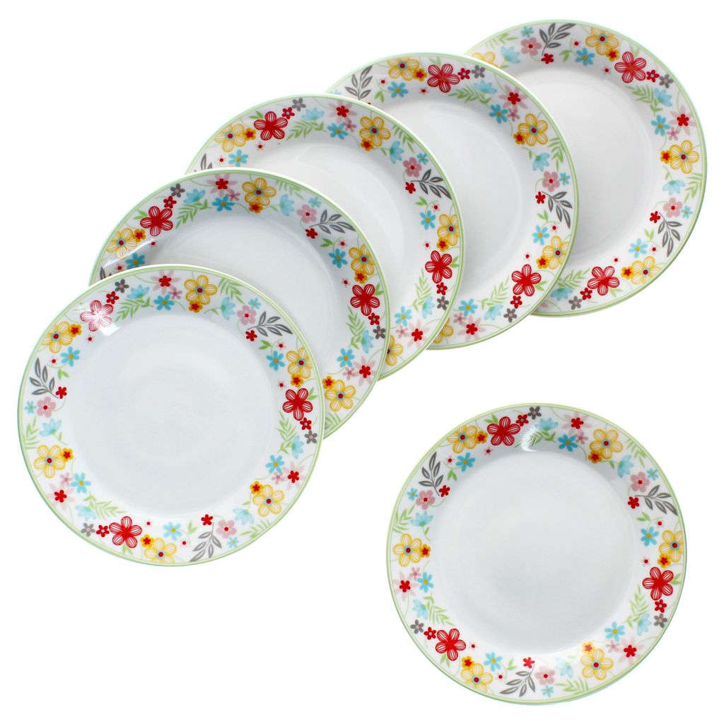 6er Set Variant Blümchen Kuchenteller bunte Frühstücks-Teller Dessert 6 Personen