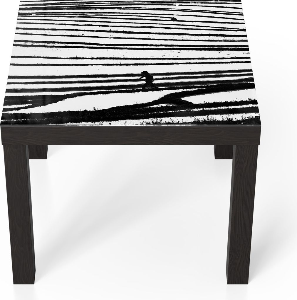 DEQORI Couchtisch 55x55 cm Schwarz 'Geometrie der Natur' Glas Beistelltisch Glastisch modern
