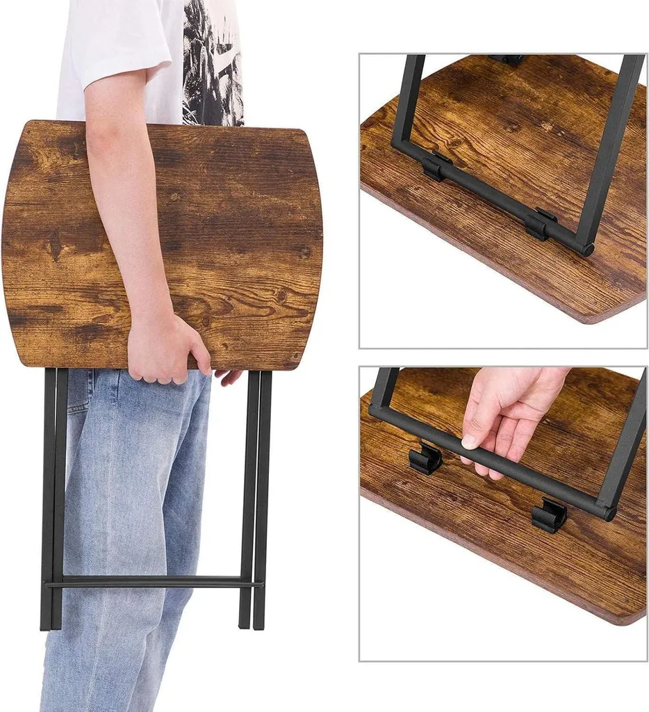 Table de chevet pliante industrielle brun foncé pour chambre - 7