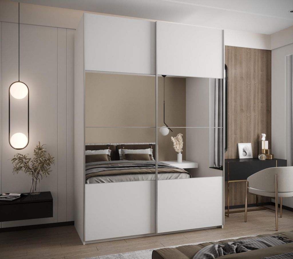 Zweitüriger Kleiderschrank SAMARA 4 - 180 cm, weiß/silber