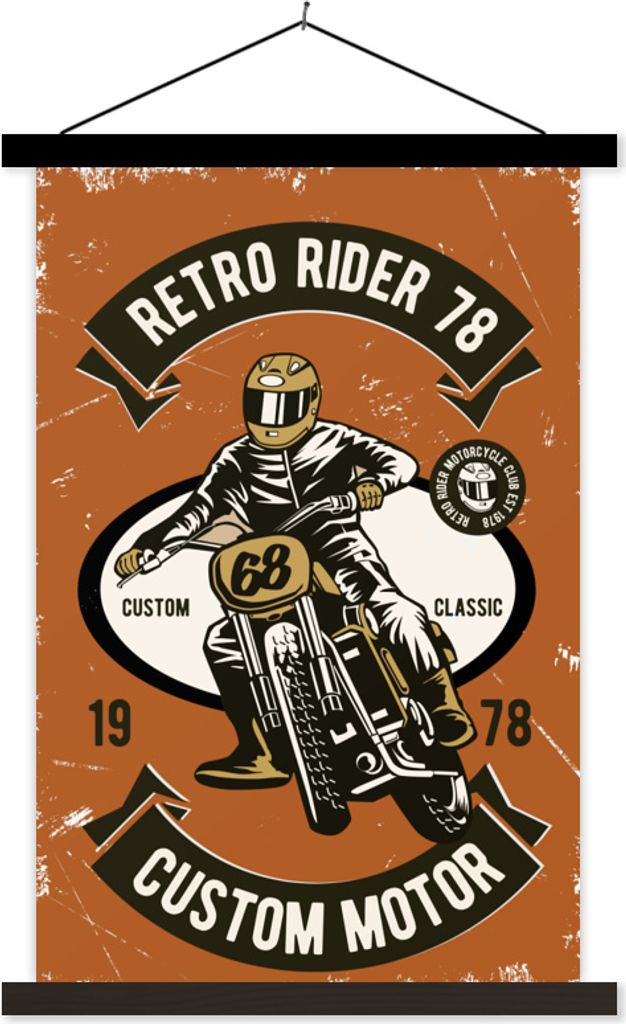 MuchoWow Textilposter Motorrad - Helm - Retro - Zitat 60x90 cm mit schwarzem Rahmen - Poster Wohnzimmer