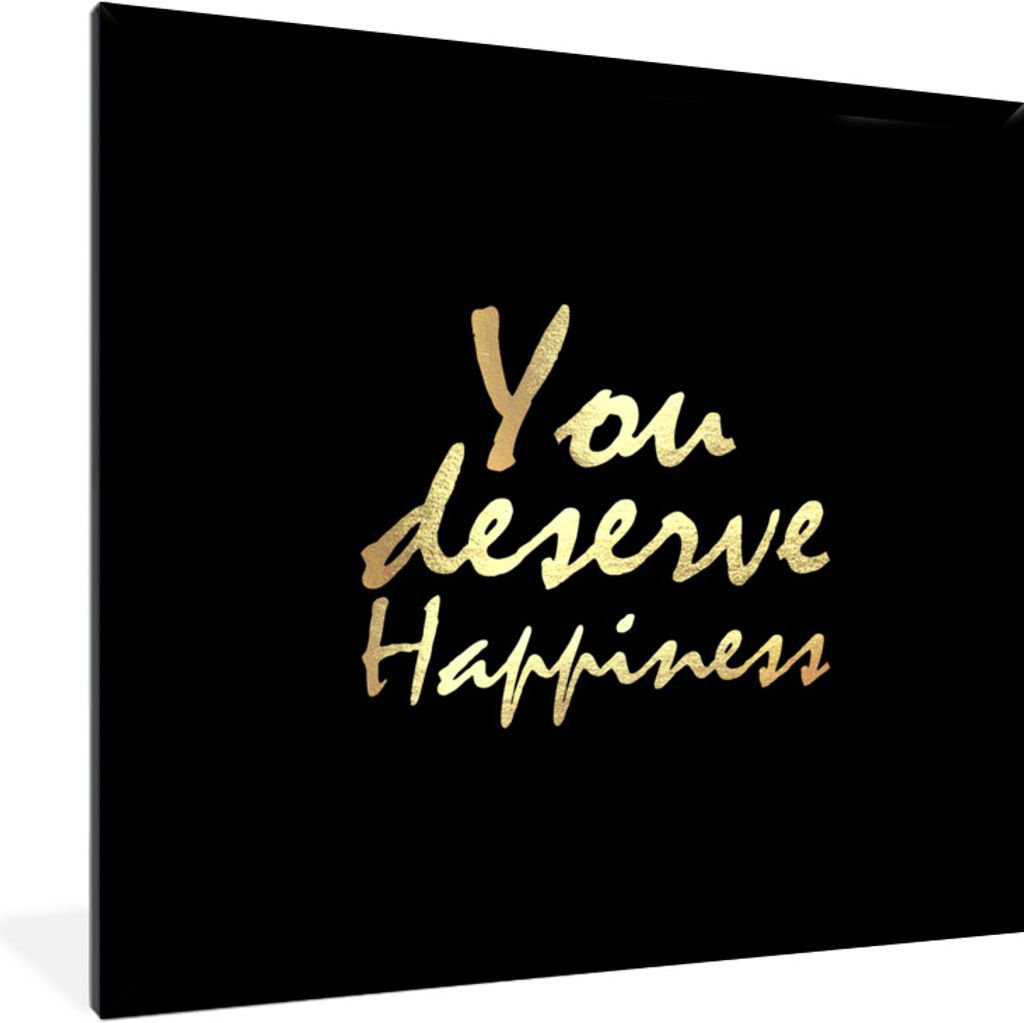MuchoWow Gerahmtes Poster Zitate - Glücklich - Gold - Schwarz 40x40 cm - Poster mit Schwarzem Bilderrahmen Wandposter Rahmen Foto Bilder - Mit R...