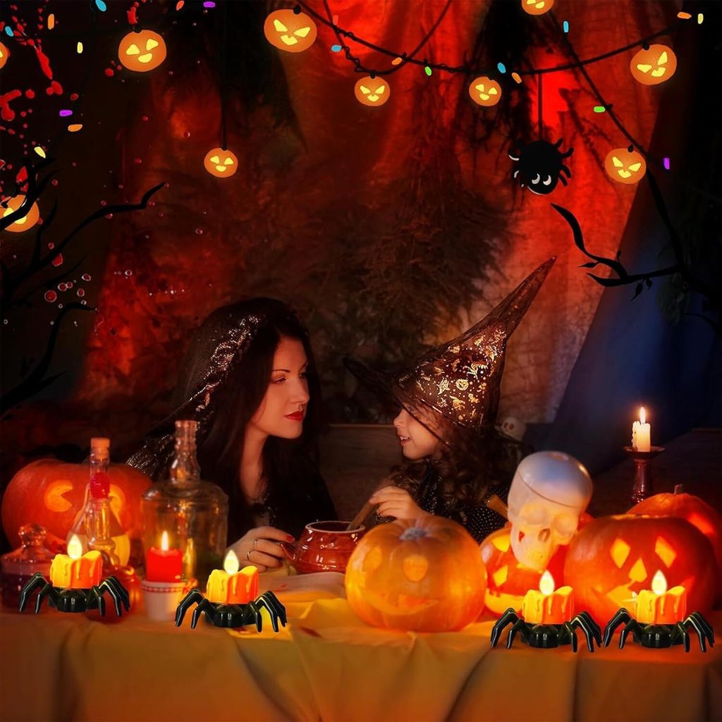 12 Candeline LED A Forma Di Ragno Per Halloween – Luce Calda, A Batteria, Decorazione Casa Interno/Esterno