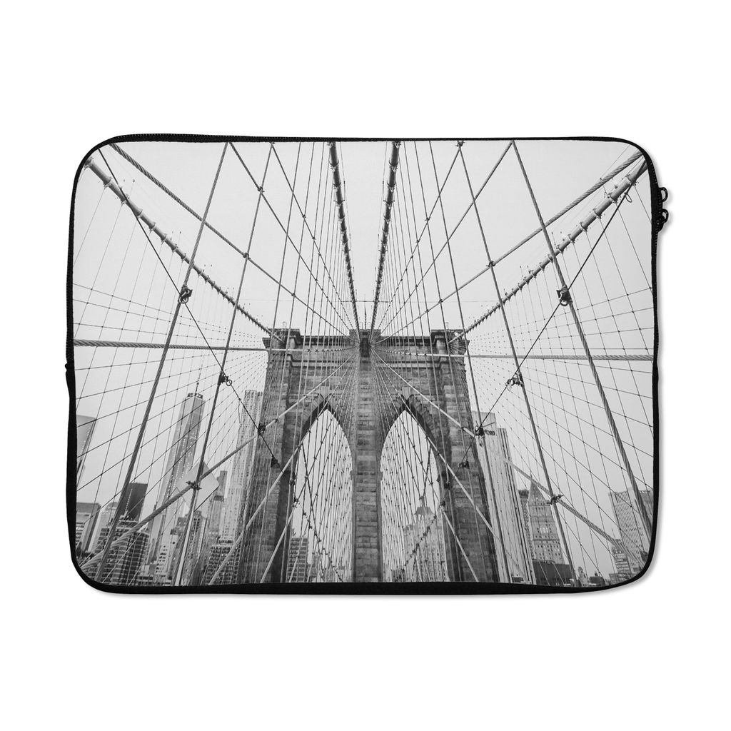 MuchoWow Laptop Hülle 17 Zoll Laptoptasche Brooklyn Bridge - Brücke - Architektur - Gebäude - Zipper - Schutzabdeckung