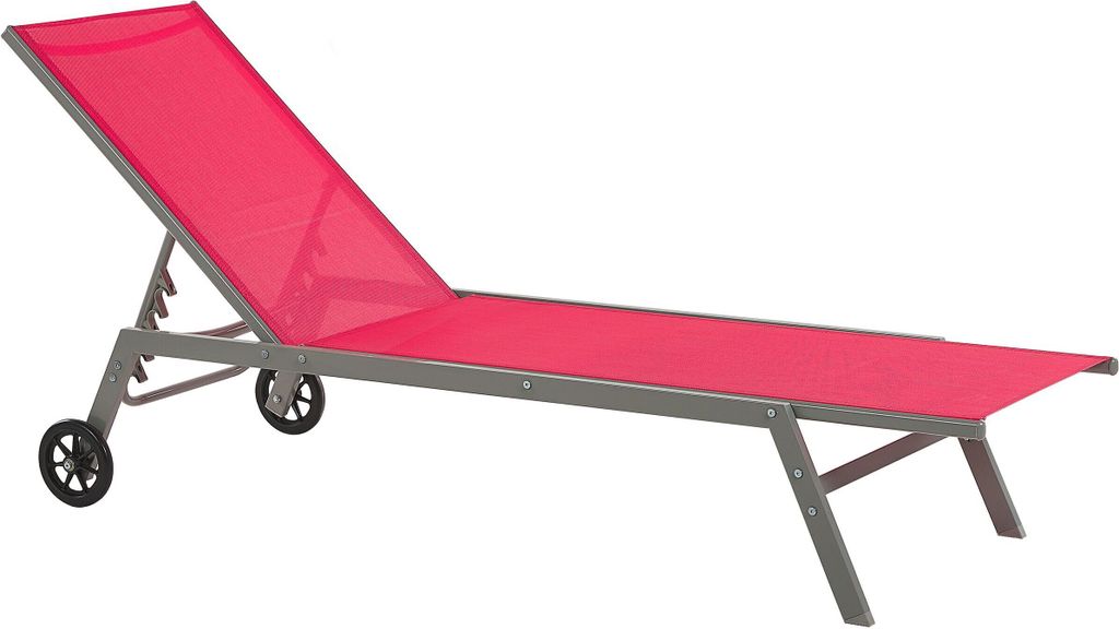 BELIANI Sonnenliege Rot Mesh Stahl Gestell Rollbar Verstellbare Rückenlehne Moderne Outdoor Gartenliege auf Rollen