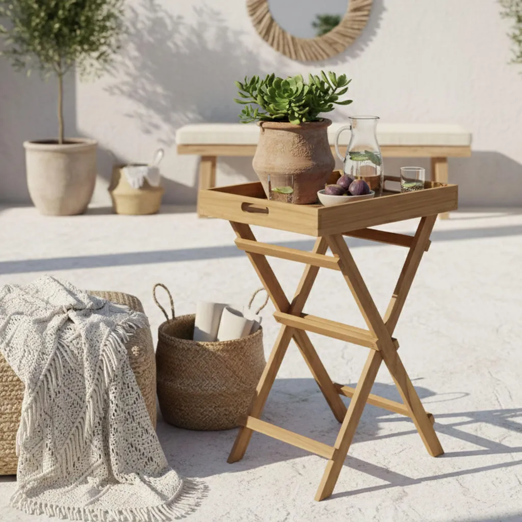 Table Basse Gain de Place en Teck - Solution Pliable pour Petit Jardin - 6