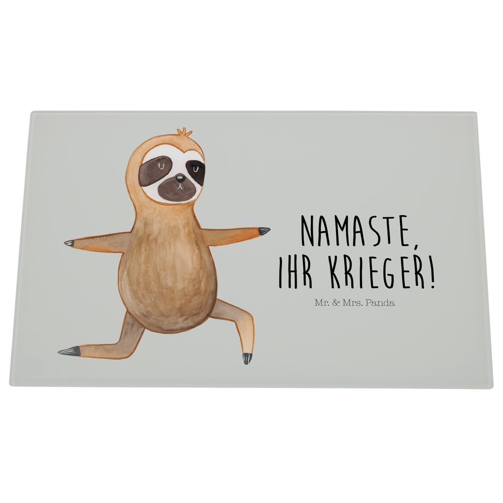 Mr. & Mrs. Panda Schneidebrett Glas Faultier Yoga - Grau Pastell - Geschenk, Aus, schneidunterlage, Küchenbrett, Namaste, Schneidplatte, Yogaübun...