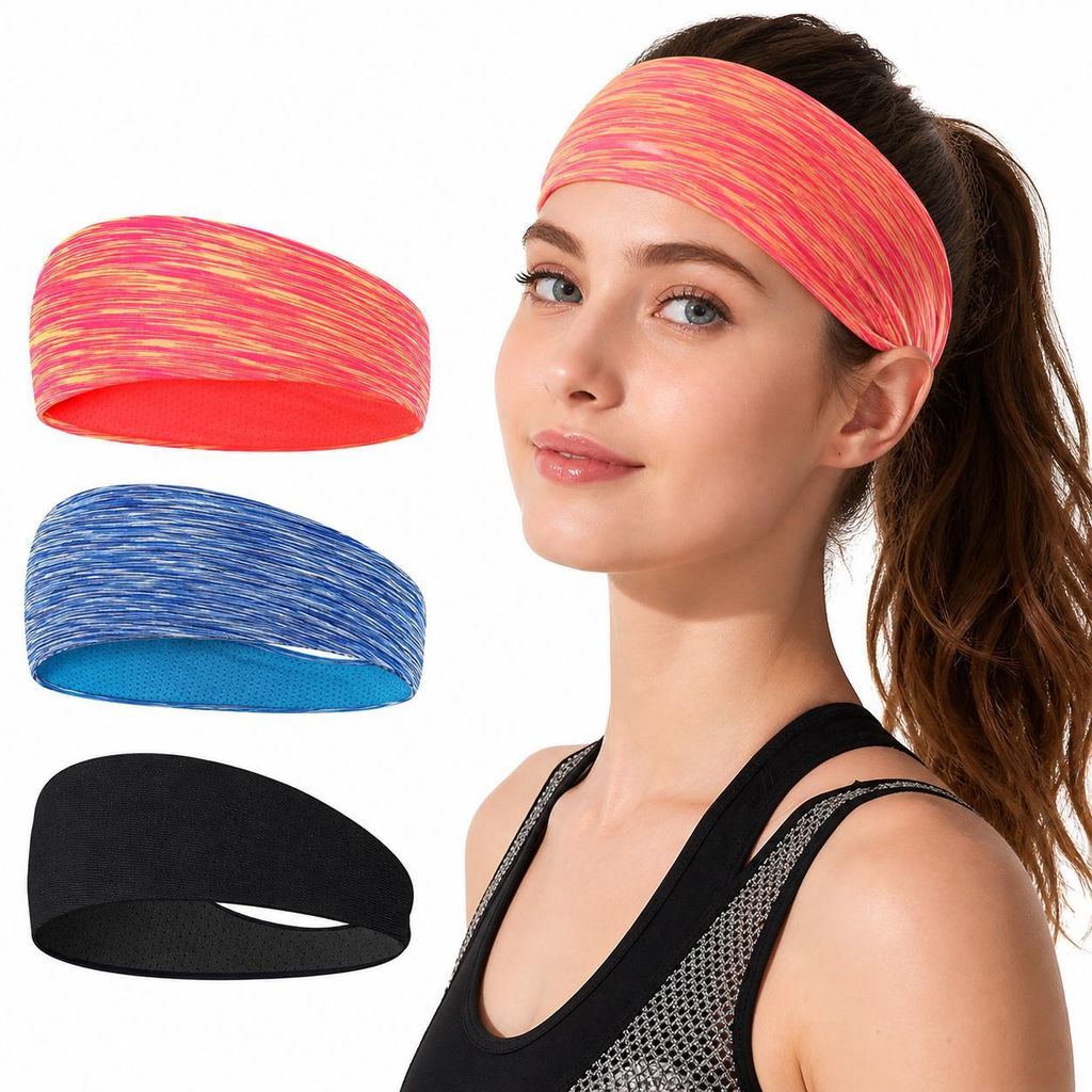 Sport Stirnband 3er Set Pink Blau Schwarz– rutschfest, Produktbild 