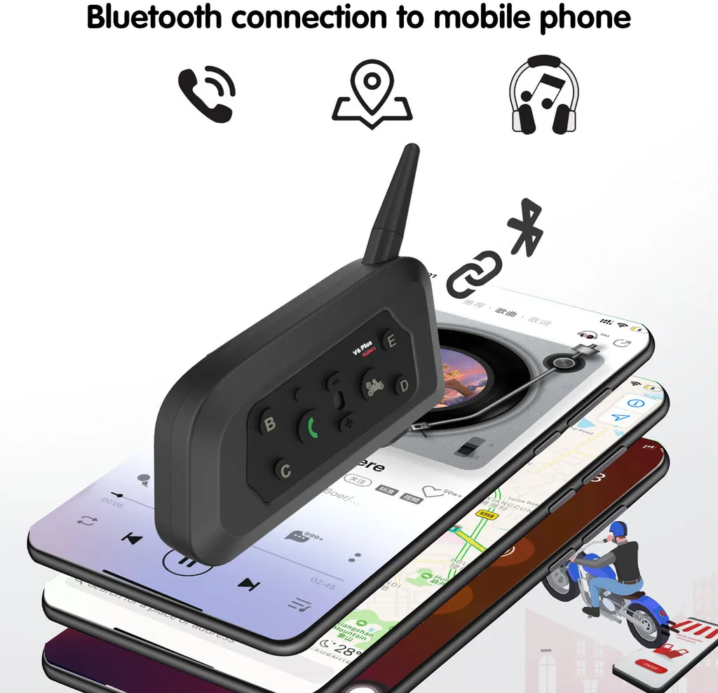 Intercom Moto Bluetooth Kit Main Libre avec Réponse Auto - Pack de 2 - 6