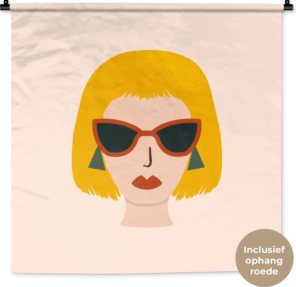 MuchoWow Wandteppich Wandbehang Frau - Sommer - Sonnenbrille 90x90 cm Tapisserie Dekoration Wandtuch - Wandaufhänger