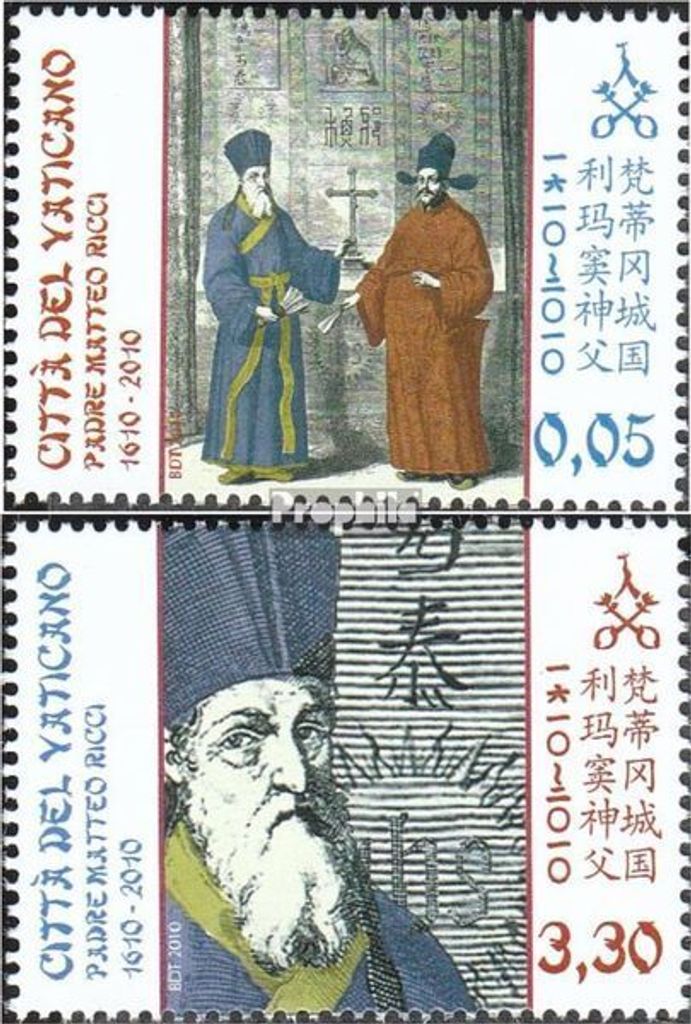 Briefmarken Vatikanstadt 2010 Mi 1666-1667 (kompl.Ausg.) postfrisch Todestag Pater Matteo Ricci