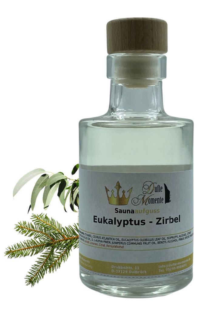 Dufte Momente | Saunaduft Konzentrat Eukalyptus-Zirbel 100ml in Glasflasche | naturreine und natürliche ätherische Öle | vegan und ohne Tiervers...