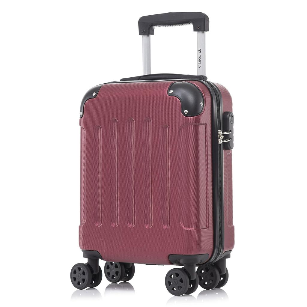 Koffer Trolley Reisekoffer Suitcase, Rollkoffer Handgepäck ,mit 4 Rollen360°, Hartschalenreisekoffer, Zahlenschloss, Weicher Gummigriff(S,Wein rot)