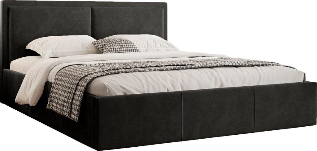 FEDVE Polsterbett Doppelbett Osterne II Schlafzimmer Bett Bettkasten 160x200 cm Schwarz (Riviera 100)