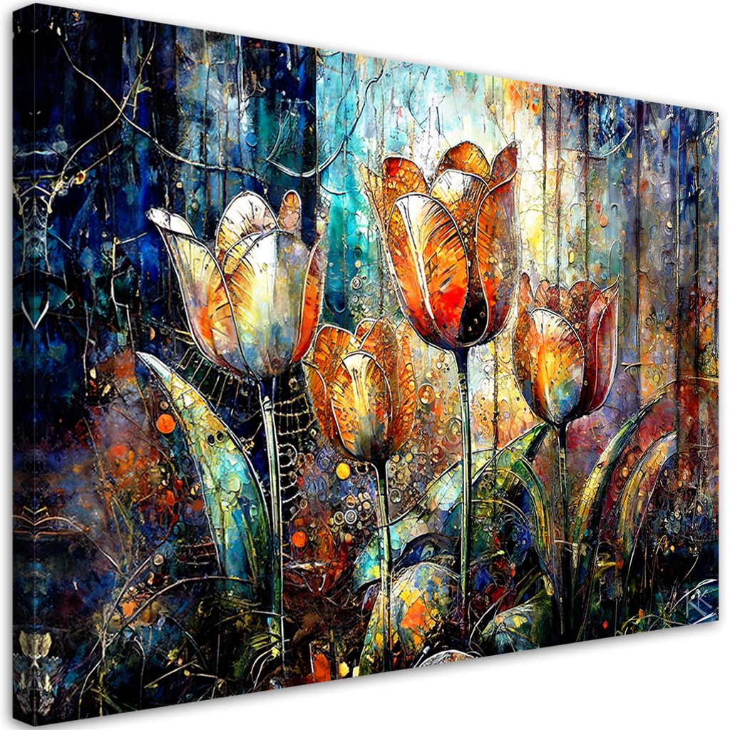 Leinwandbild Blumen Abstraktion Bunt 100x70 Feeby Violett bild für die wand bereit zum aufhängen