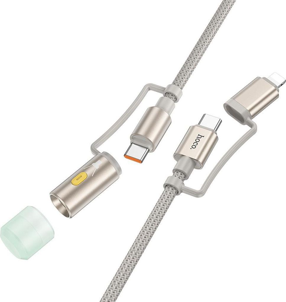Kabel All-in-one USB C / Lightning auf USB C / LED Licht Hoco PD 3A 60W 1,2 m U138 grau