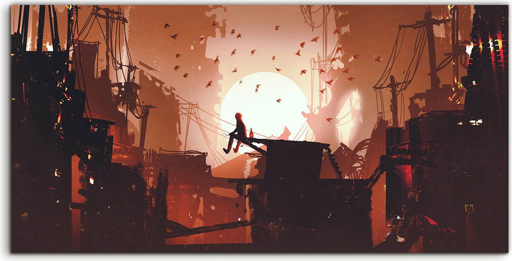 Coloray Spritzschutz aus Glas 140x70 Wandkunst Küchenrückwand Sonnenaufgang in der Stadt Landschaft