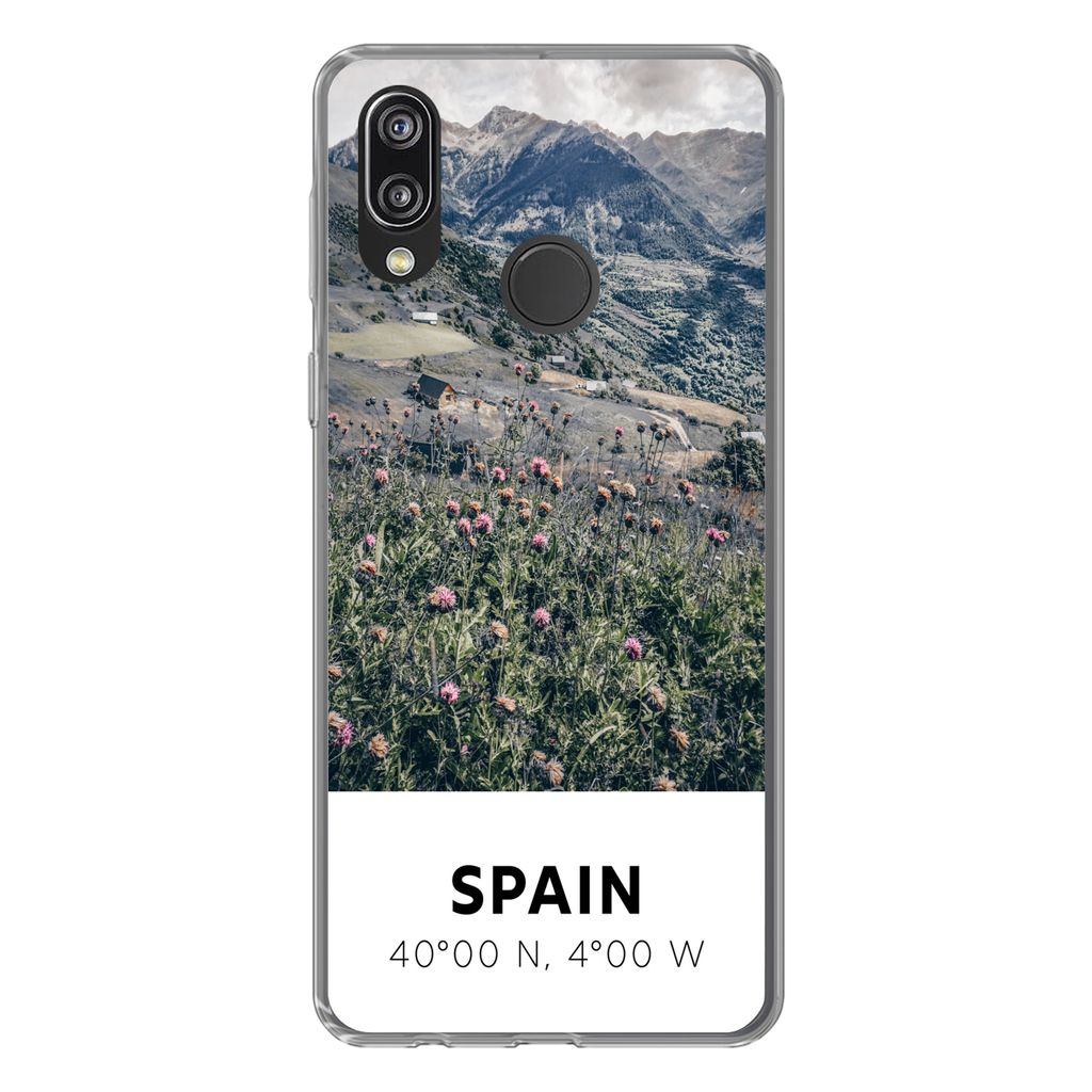 MuchoWow Handyhülle Schutzhülle Hülle für Huawei P20 Lite (2020) Spanien - Berge - Blumen Silikon Softcase Handy Hülle - Kartenhalter
