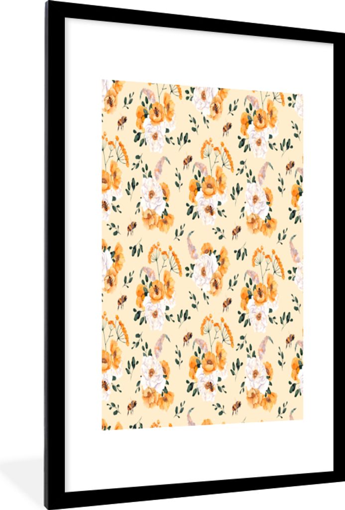 MuchoWow MuchoWow Gerahmtes Poster Blumen - Pastell - Orange 60x90 cm - Poster mit zchwarzem Bilderrahmen - Dekoration - Wandposter Wohnzimmer ...