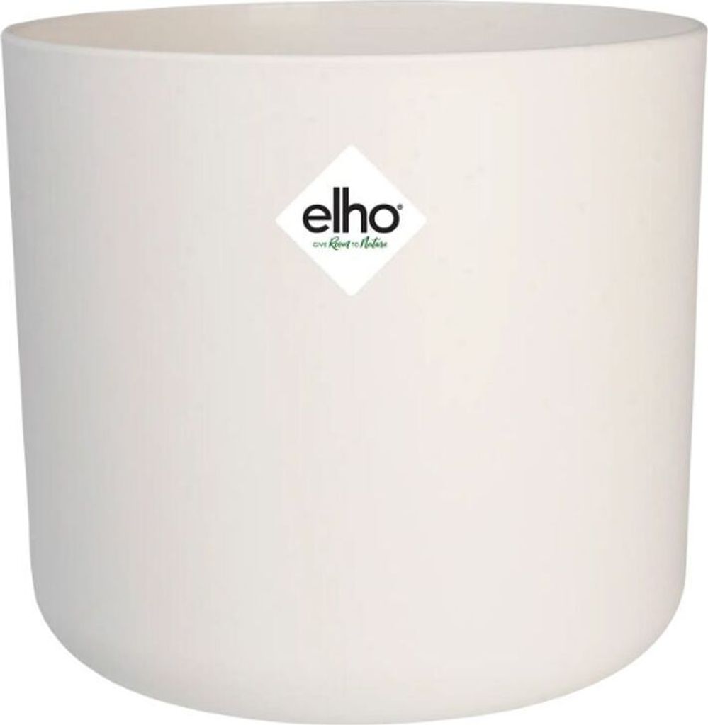 A white planter pot with a logo on it.