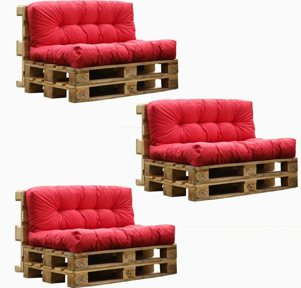 Palettensitzkissen 6er Set Rot 120x80 cm und 120x40 cm Outdoor Rückenkissen Sitzkissen Wasserfest