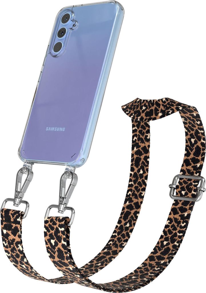 Samsung Galaxy A54 Chain Eyelets Slim Neck Strap Set Leo Style 13 Black/Brown 02 Metall Silver