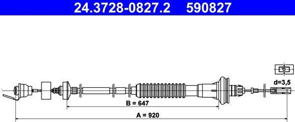 Câble d'embrayage ATE 24.3728-0827.2 pour Peugeot 206 OE 2150Y6