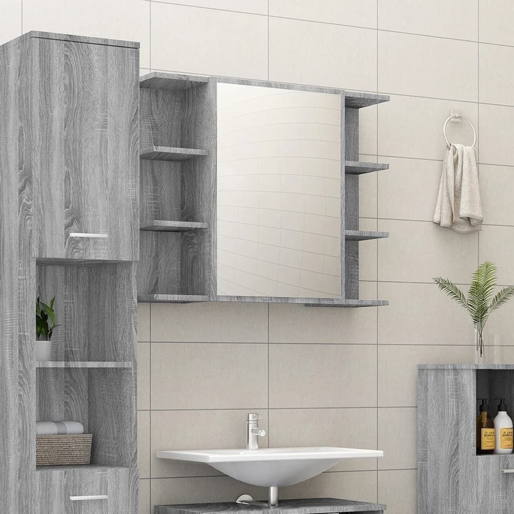 ZMH Bad-Spiegelschrank Grau Sonoma 80x20,5x64 cm Holzwerkstoff