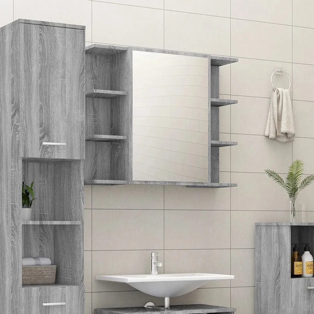 Meuble Haut de Salle de Bain 80 cm avec Miroir Intégré Gris Sonoma