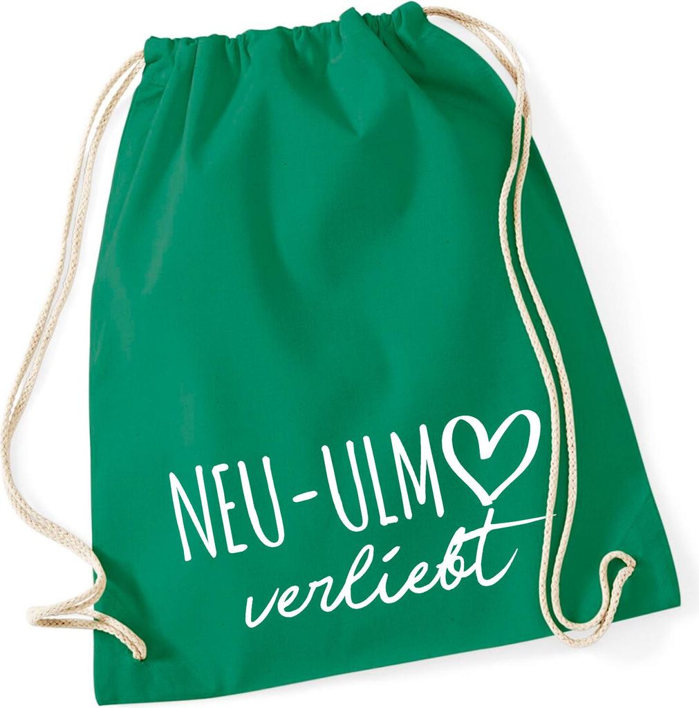 Huuraa Turnbeutel Neu-Ulm verliebt 12 Liter Kelly Green Baumwolle Rucksack Geschenkidee
