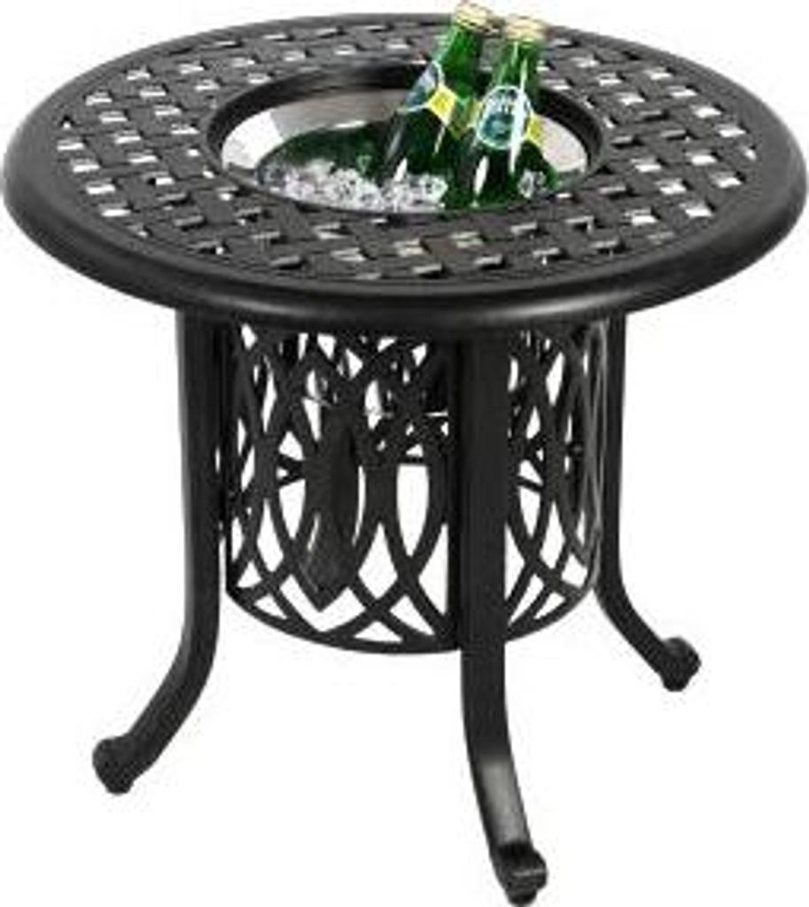 Couchtisch 55x55x49cm Braun Aluminium-Tisch im Freien Mit Eiseimer Verstellbare Fusspolster Patio-Beistelltisch Kleiner