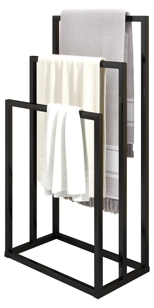 Porte-serviettes sur pied noir à 3 barres pour salle de bain moderne