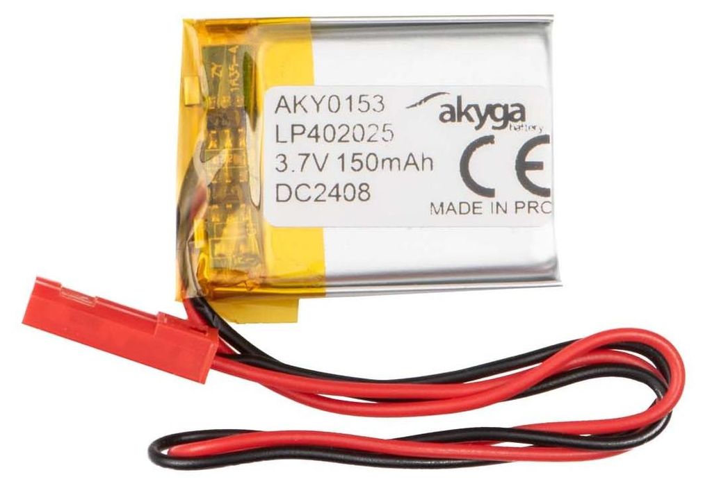 3.7V 150mAh Batterie Akku LP402025 Lithium Polymer Akyga AKY0153 Li-Po Akku PCM JST 2-Polig Anschluss 2,54 15cm
