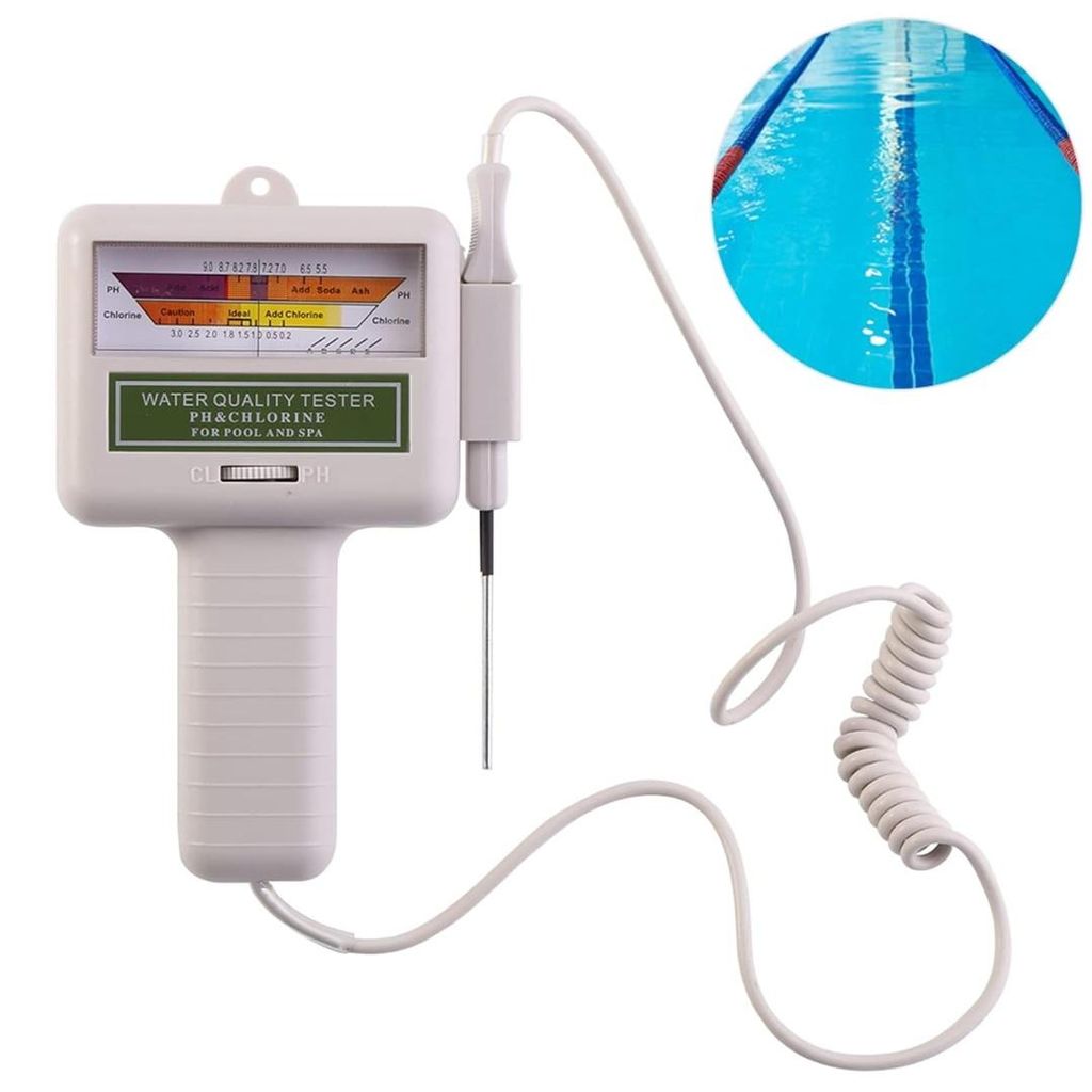 2 in 1 PH-Chlor-Messgeraet Tester, Tragbar Elektronischer Wassertester, Chlorwasser-Qualitaetspruefgeraet CL2 Messung fuer Pool, Aquarium, Quadrat