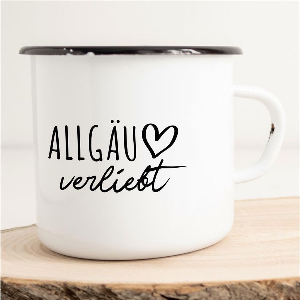 Huuraa Emaille Tasse Allgäu Geschenk Kaffeebecher Vintage 300ml Allgäu Präsent