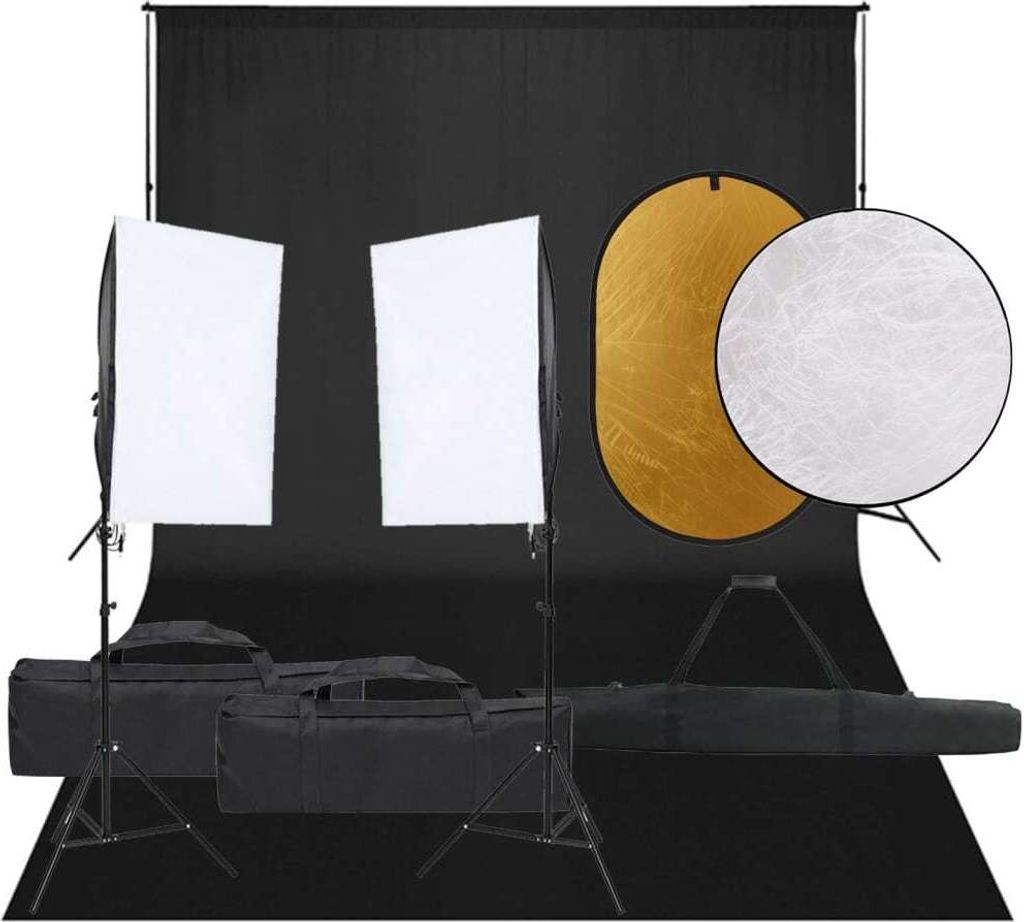 "2026 Aktion"Fotostudio-Set - elegantes Design - mit Beleuchtung, Hintergrund und Reflektor NEU156027 - Lampenstative
