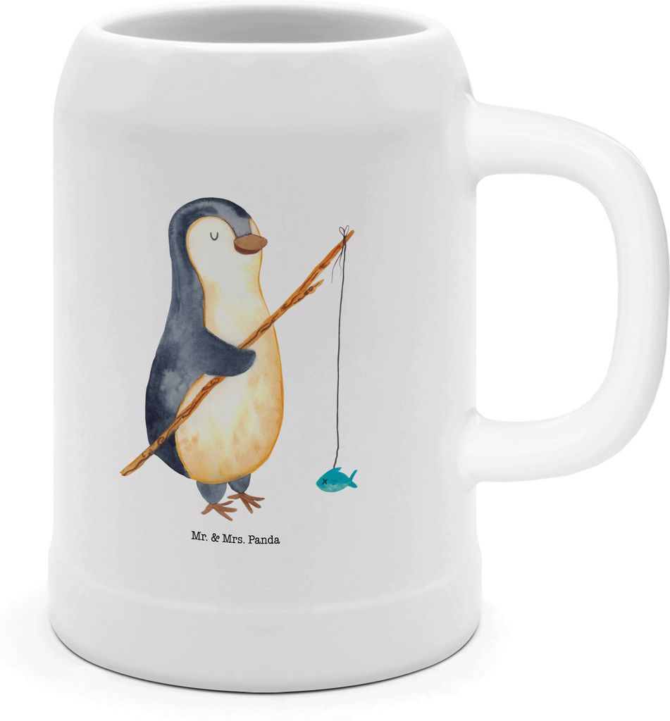 Mr. & Mrs. Panda Krug Pinguin Angler - Weiß - Geschenk, Seidel, Angelurlaub, Keramikkrug, Fischer, Urlaub, Bierbecher, Plan, Geschenkidee, Steinkr...