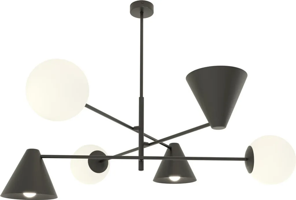 Suspension 3 cônes noirs et 3 boules verre HERMES 6xE14 10W par Emibig