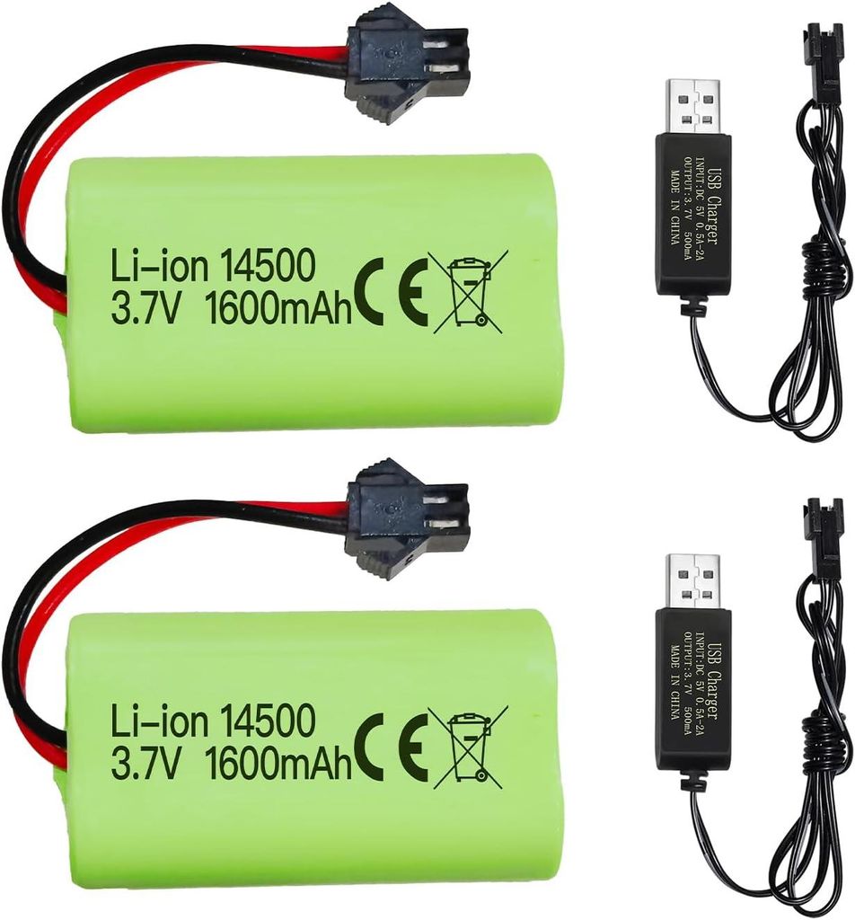 2x Li-Ion Akku 3.7V 1600mAh mit SM-2P Stecker + USB Kabel – Produktbild 