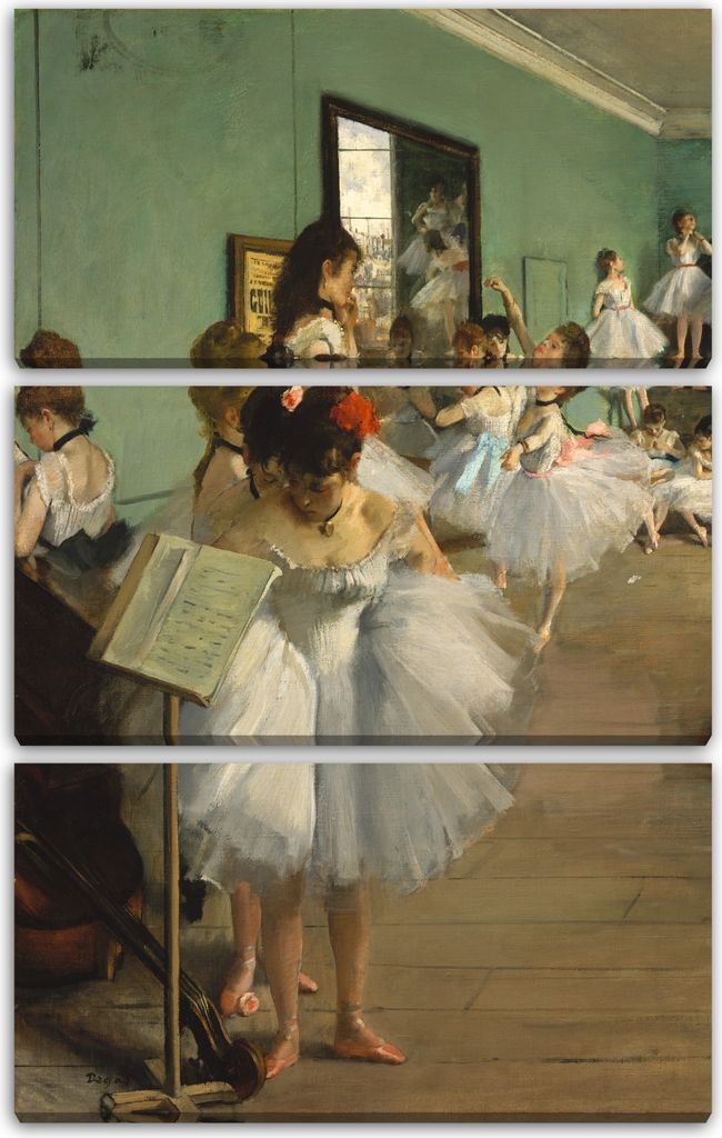 Leinwandbild 3-teilig (80x120cm): Edgar Degas - Die Tanzstunde, echter Holz-Keilrahmen inkl. Aufhänger, handgefertigt in Deutschland